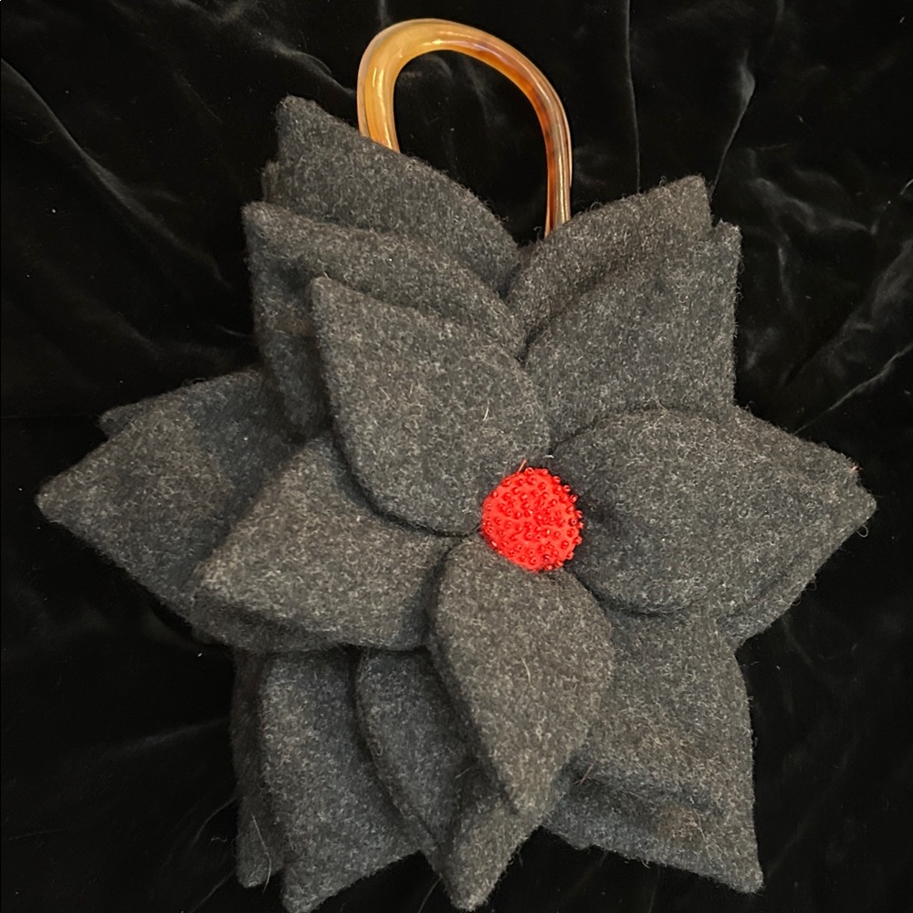 Black Poinsettia Handbag with Beaded Red Center Holiday Dressy Purse - Picture 9 of 9